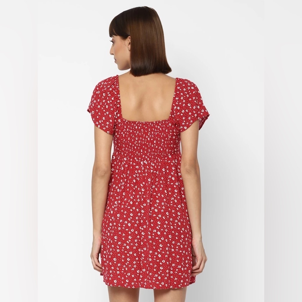 AE Womens Red Floral Flutter Sleeve Mini Dress - Picture 2 of 12